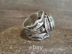 Native American Sterling Silver & Turquoise Ring Lee Size 10.5