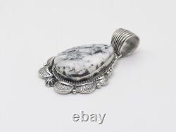 Native American Sterling Silver & White Buffalo Navajo Handmade Pendant