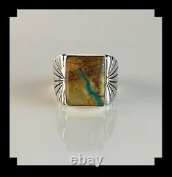 Native American Sterling and Boulder Turquoise Men's Ring Size 10 1/2
