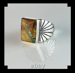 Native American Sterling and Boulder Turquoise Men's Ring Size 10 1/2