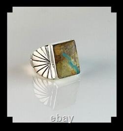 Native American Sterling and Boulder Turquoise Men's Ring Size 10 1/2