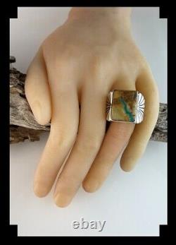 Native American Sterling and Boulder Turquoise Men's Ring Size 10 1/2