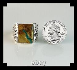 Native American Sterling and Boulder Turquoise Men's Ring Size 10 1/2