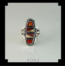 Native American Sterling and Inlay Spiny Oyster Ring Size 7 1/2