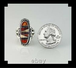 Native American Sterling and Inlay Spiny Oyster Ring Size 7 1/2