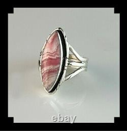 Native American Sterling and Rhodochrosite Ring Size 7 3/4