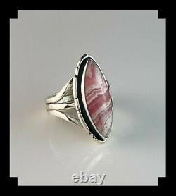 Native American Sterling and Rhodochrosite Ring Size 7 3/4