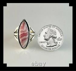 Native American Sterling and Rhodochrosite Ring Size 7 3/4