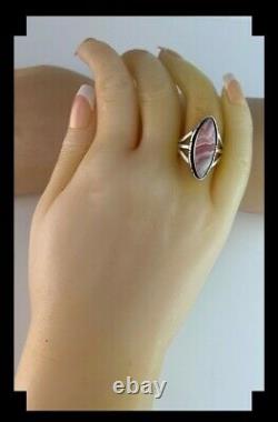 Native American Sterling and Rhodochrosite Ring Size 7 3/4
