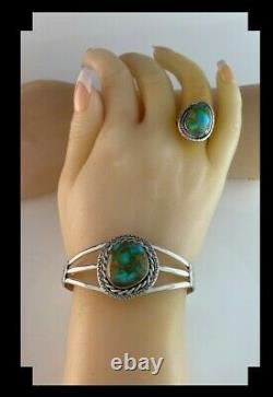 Native American Sterling and Sonora Gold Turquoise Ring Size 10