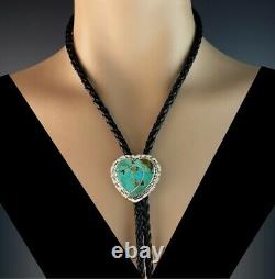 Native American Sterling and Turquoise Heart Bolo