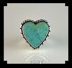 Native American Sterling and Turquoise Heart Shape Ring Size 8 1/4