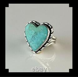 Native American Sterling and Turquoise Heart Shape Ring Size 8 1/4