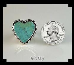 Native American Sterling and Turquoise Heart Shape Ring Size 8 1/4