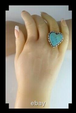 Native American Sterling and Turquoise Heart Shape Ring Size 8 1/4