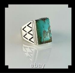 Native American Sterling and Turquoise Men's Ring Size 14