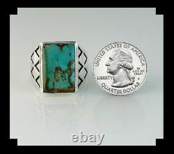 Native American Sterling and Turquoise Men's Ring Size 14