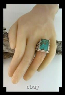 Native American Sterling and Turquoise Men's Ring Size 14