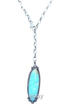 Native American Sterlingsilver Navajo Handmade Kingman Turquoise Lariat Necklace