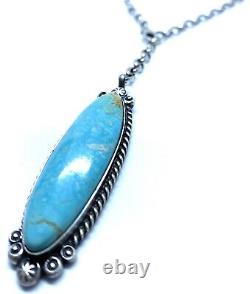 Native American Sterlingsilver Navajo Handmade Kingman Turquoise Lariat Necklace