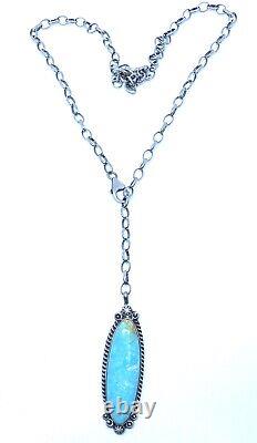 Native American Sterlingsilver Navajo Handmade Kingman Turquoise Lariat Necklace