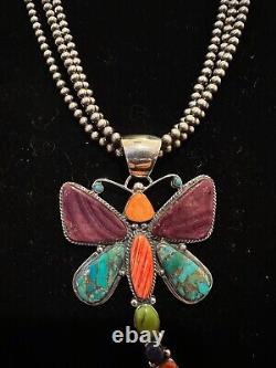 Native American Style Dragonfly Pendant on 3 Strand Navajo Pearl Necklace