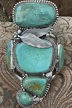 Native American Turquoise And Sterling Silver Cuff Bracelet. 220 Grams
