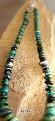 Native American Turquoise Bead With Sterling Silver Bead Necklace 18