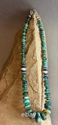 Native American Turquoise Bead With Sterling Silver Bead Necklace 18