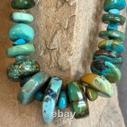 Native American Turquoise Bead With Sterling Silver Bead Necklace 18