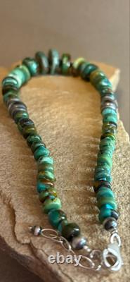Native American Turquoise Bead With Sterling Silver Bead Necklace 18