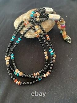 Native American Turquoise Onyx Spiny Pic Jasp Sterling Silver Necklace Gift 4825