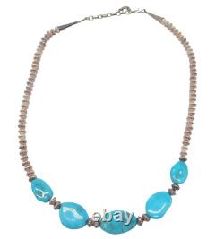 Native American Turquoise Stone & Sterling Silver Navajo Necklace with COA NIB