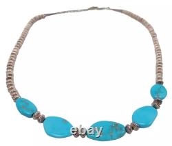 Native American Turquoise Stone & Sterling Silver Navajo Necklace with COA NIB