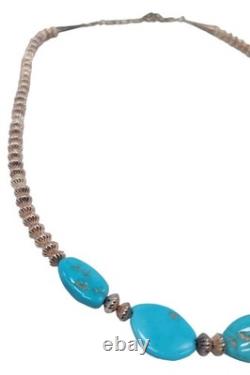 Native American Turquoise Stone & Sterling Silver Navajo Necklace with COA NIB