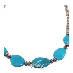 Native American Turquoise Stone & Sterling Silver Navajo Necklace with COA NIB