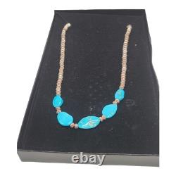Native American Turquoise Stone & Sterling Silver Navajo Necklace with COA NIB