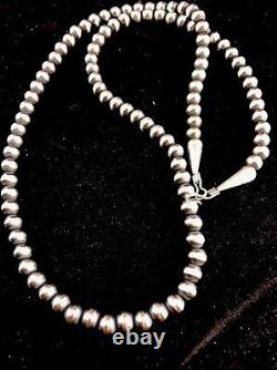 Native American USA Navajo Pearls 4 mm Sterling Silver Bead Necklace 22