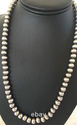 Native American USA Navajo Pearls 8mm 26 Sterling Silver Bead Necklace