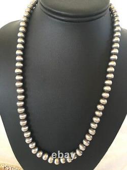 Native American USA Navajo Pearls 8mm 26 Sterling Silver Bead Necklace