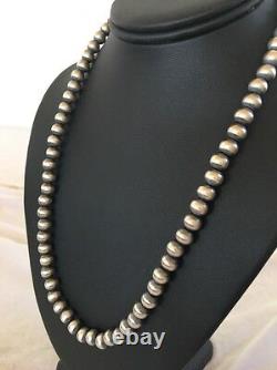 Native American USA Navajo Pearls 8mm 26 Sterling Silver Bead Necklace