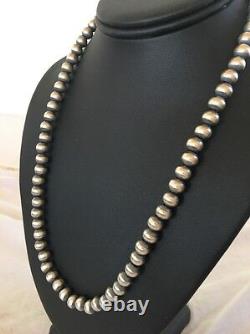 Native American USA Navajo Pearls 8mm 26 Sterling Silver Bead Necklace