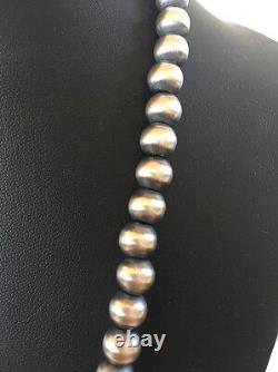 Native American USA Navajo Pearls 8mm 26 Sterling Silver Bead Necklace
