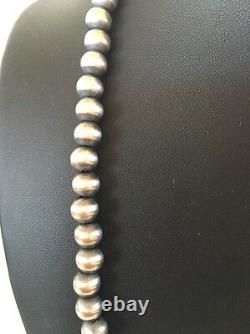 Native American USA Navajo Pearls 8mm 26 Sterling Silver Bead Necklace