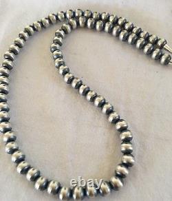 Native American USA Navajo Pearls 8mm 26 Sterling Silver Bead Necklace