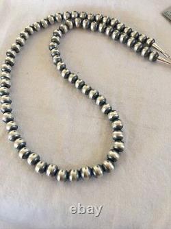 Native American USA Navajo Pearls 8mm 26 Sterling Silver Bead Necklace