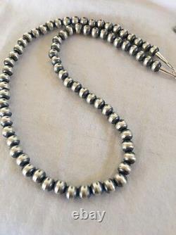 Native American USA Navajo Pearls 8mm 26 Sterling Silver Bead Necklace