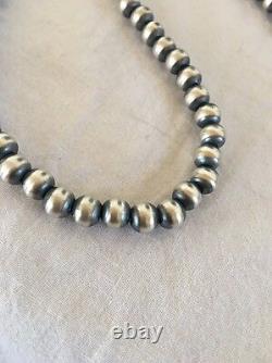 Native American USA Navajo Pearls 8mm 26 Sterling Silver Bead Necklace