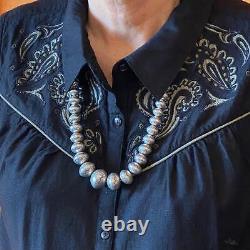 Native American Vintage Graduated Handmade Stamped Navajo Pearl Beads Necklace