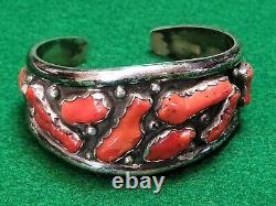 Native American Vintage Navajo Sterling Silver 925 Coral Cluster Bracelet
